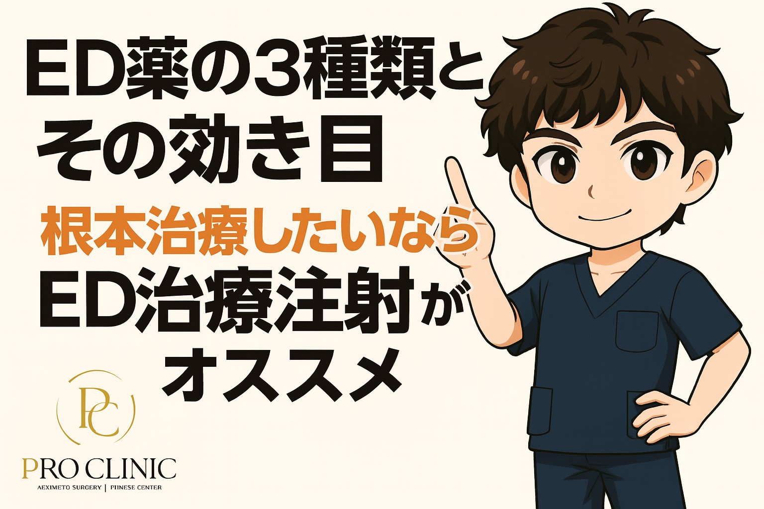 ED治療薬の比較（バイアグラ・レビトラ・シアリス）とED治療注射による根本改善法を紹介するプロクリニック銀座の解説画像