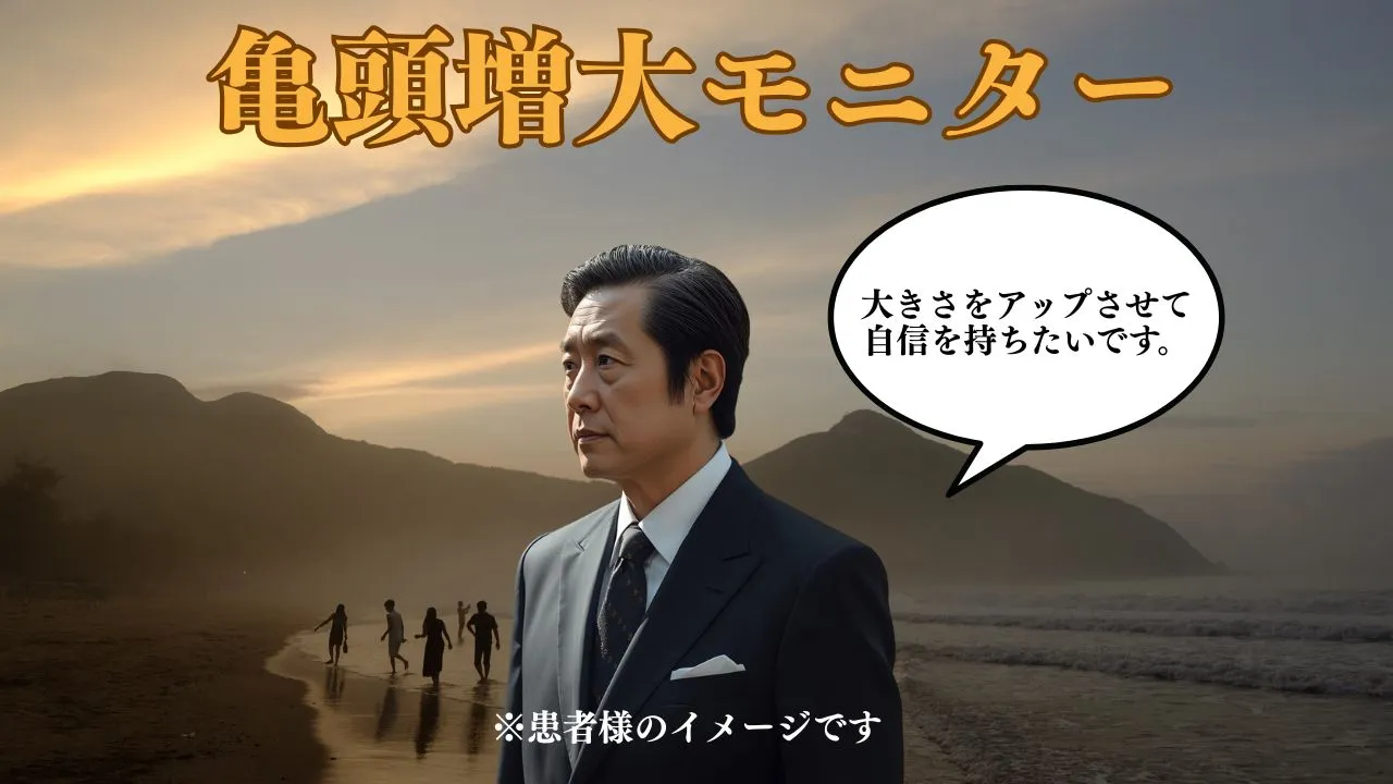 ED治療注射と亀頭増大術のW治療ビフォーアフター比較サムネイル画像。内服薬が効きにくくなったEDの悩みに対し、高品質ヒアルロン酸PROを4cc注入。術前の包皮が被った状態から、術後は圧倒的なボリュームと硬さ、威厳のある剥けたままの見た目を実現した症例。プロクリニック実施。