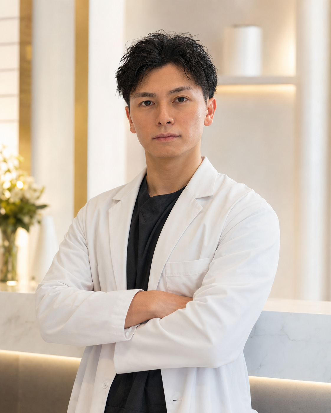 洪嵩典 白衣腕組みポートレート