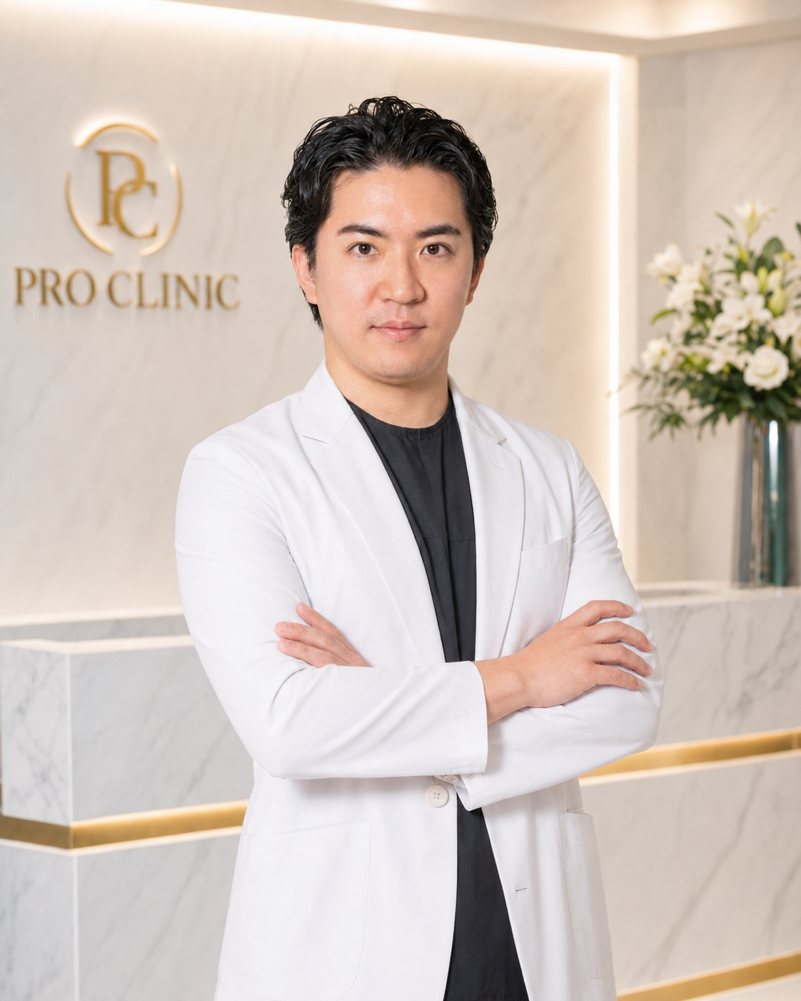 柚﨑一輝 白衣腕組みポートレート