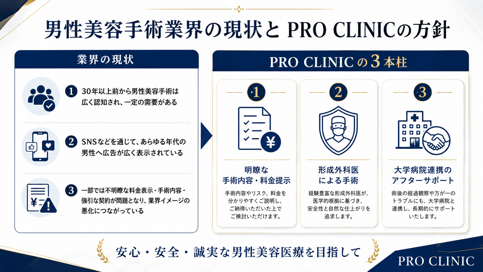 男性美容手術業界の現状とPRO CLINICの3本柱
